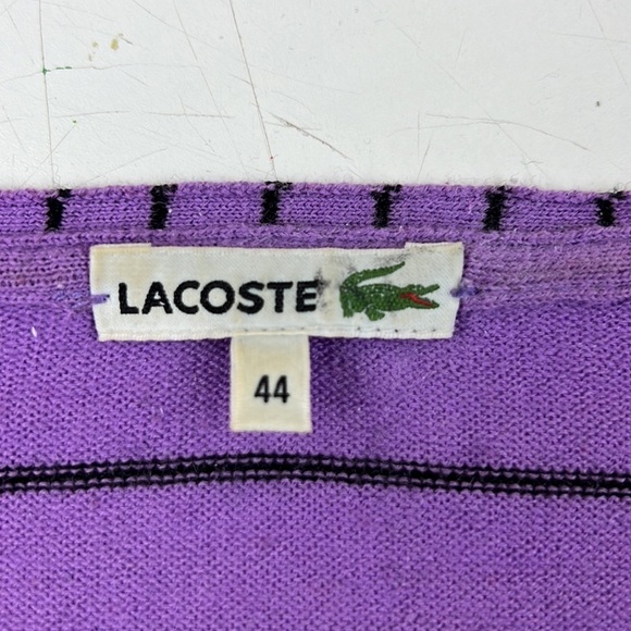 Men's Lacoste purple wool striped v-neck sweater - Picture 8 of 11